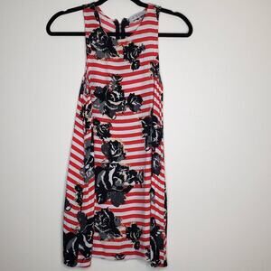 WAYF| Red & White Striped Floral USA shift dress
